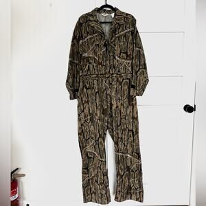 Cabelas Vintage Branch Bark Coveralls Camouflage Jumpsuit Outdoor Camping sz XL